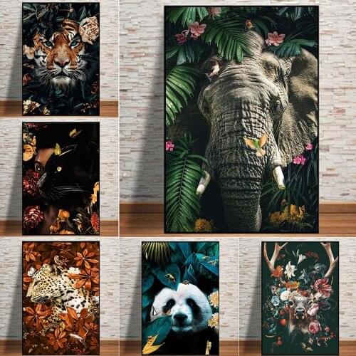 Nordic Wall Decor Animal HD Posters In Jungle Vivid Lion Tiger And Elk Canvas Art Painting Picture For Living Room Mural Cuadros