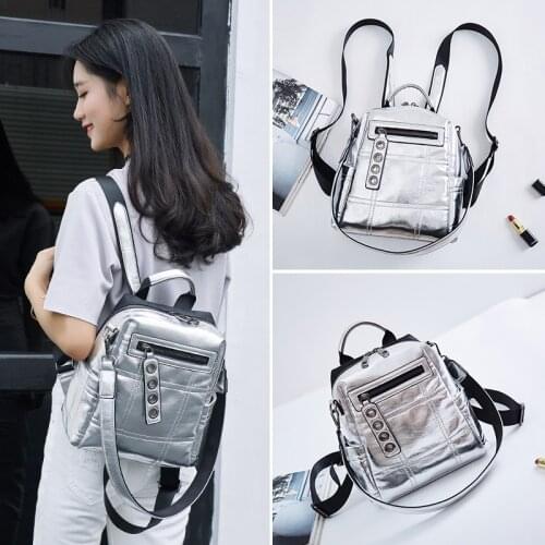 2021 new niche design womens bag womens silver reflective personality dual-use multifunctional backpack shoulder bag