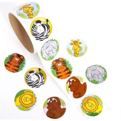 One Roll Cute Animal Wall Stickers For Kids 100pcs 3.8cm Creative Tiger Elephant Stationery Sticker Home Decoration Stickers