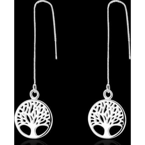 Wholesale Silver women wedding Earring Jewelry Tree of life girl gift Cute Fashion Christmas couple gift hot hoop new E863