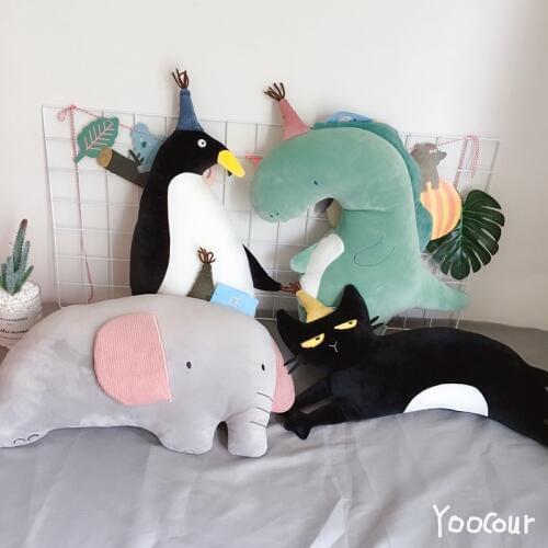 50/80cm Kawaii Animal Pillow Plush Toy Soft Whale Dinosaur Cat Penguin Elephant Stuffed Cushion Sofa Home Decor Gift For Girl