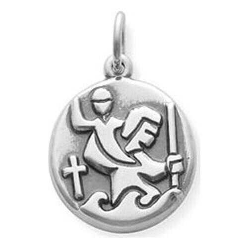 The patron saint of travelers for carrying the Christ child Round St. Christopher Medal charm