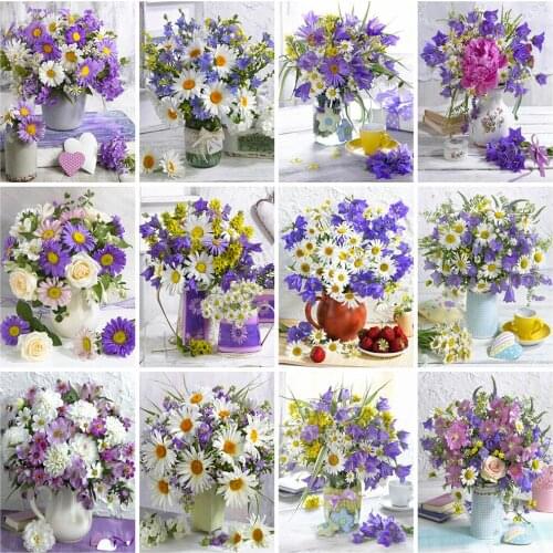 Full Round Square Diamond Painting Daisy 5D DIY Hobby Flower Diamond Embroidery Vase Mosaic Cross Stitch Kits Home Decoration