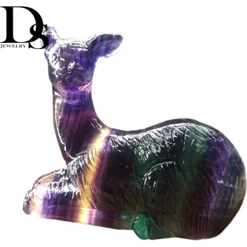 Natural Fluorite Deer Santa Claus Crystal Elk Quartz Animal Figurine Minerals Specimen Christmas Gifts Decoration