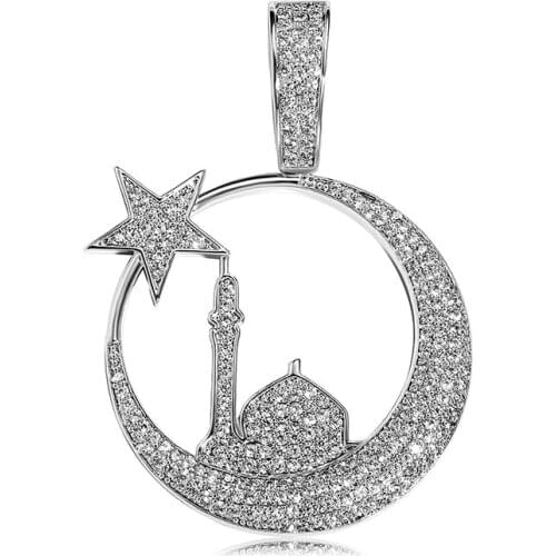 Bling Hip Hop Moon Lighthouse Star Pendant With Tennis Chain AAA Cubic Zirconia Necklace For Men Women Gifts