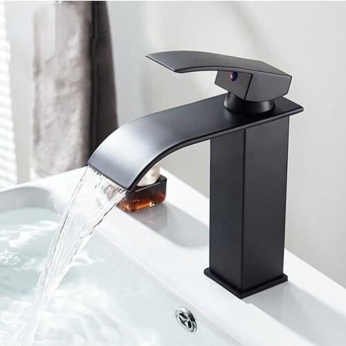 Waterfall Basin Faucet Brass Leed-free Bathroom Faucet Single Hole Cold&Hot Water Tap Lavatory Sink Deck Mount Faucets