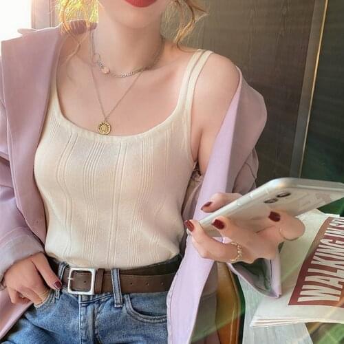 Knitted Halter Sexy Camisole Top 2021 Summer Women Sexy off-Shoulder Solid Color Sleeveless Camis Womens Clothing Tanks Tops