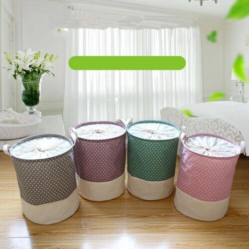 Beam Mouth Cotton And Linen Round Bucket Household Dirty Clothes Basket Fabric Large Waterproof Folding Stall Storage Bucket