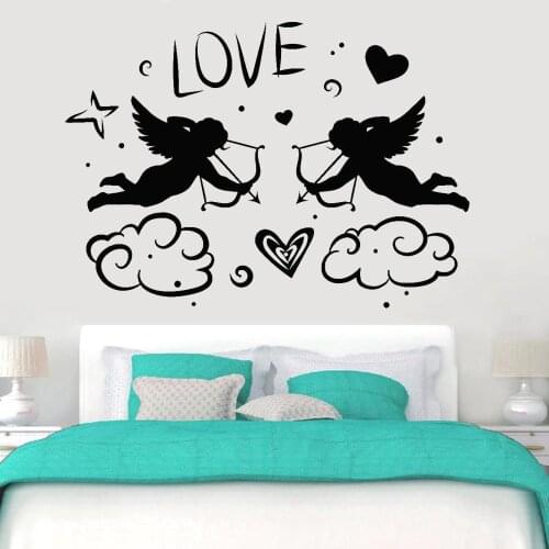 Vinyl Wall Decals Cupids With Bow Love Angels Heart Romance Style Wall Stickers Couple Bedroom Decoration Accessories Z314
