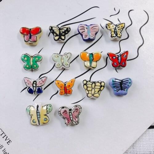 DIY jewelry accessories wholesale cartoon cute colorful butterfly ceramic clay beads hand drawn pendant earring materials