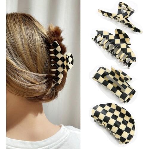 Exquisite Mutiple Vintage Acetate Checkerboard Hair Claws korean Elegant women Plaid Shark clips Ins Barrette Hair Accessories