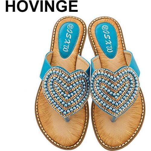 HOVINGE 2020 crystal sandals woman black blue white seven colors pearl available exquisite rhinestone decoration sandals women