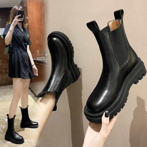 2020 New Fashion Ankle Boots Women Boots Black Real Leather Chelsea Boots Platform Flat Knight Women Casual Boots Botas Mujer