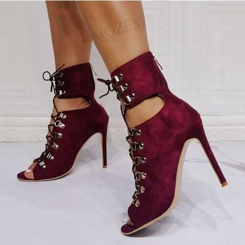 SEIIHEM Women Ankle Boots Spring Summer Peep Toe High Heels Booties Handmade Footwear Ladies Shoes Woman Plus Size 40 42 47