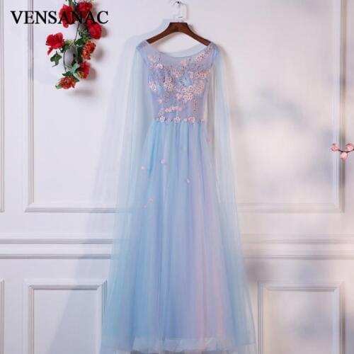 VENSANAC 2018 O Neck Flowers Appliques A Line Long Evening Dresses Elegant Lace Party Beading Embroidery Prom Gowns