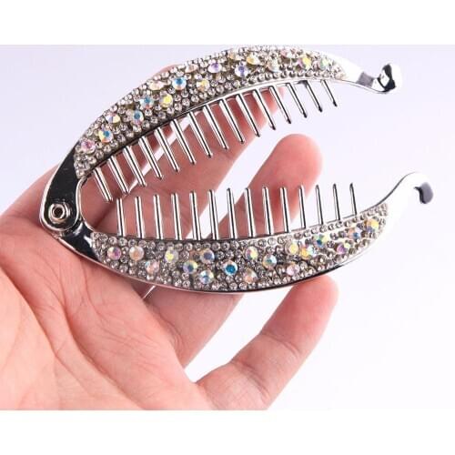 1pc Rhinestone Crystal Fish Shape Banana Barrettes Hair Claw Clips Hair Jewelry Hairpins Hair Accessories For Women Wholesale