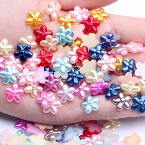 New Half Pearls Flatback 12mm Flower Resin Rhinestones ABS Imitation Pearl Mixed Colors Ivory White Nail Jewelry Decorations