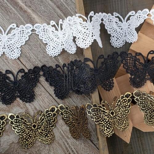 1Y White Black Butterfly Lace Edge Trim Embroidery Applique for Sewing Cloth Craft Garment Accessories Supplies Scrapbooking