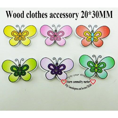25pcs Butterfly Buttons Animal 2 Holes Patterns Cartoons Wood Sewing Button Scrapbook Charms WCF-367