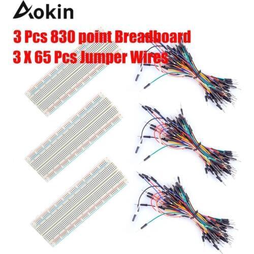 3 Pieces 830 Point Breadboards Kit with 3x65Pcs M/M Flexible Breadboard Jumper Wires for Arduino Raspberry Pi