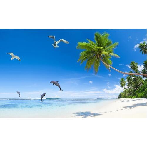 3d photo wallpaper custom 3d wall murals wallpaper murals sea coconut trees gull dolphins swim landscape murals 3d wall decor