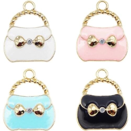 Julie Wang 4PCS Enamel Purse Charms Mixed Colors Rhinestone Handbag Alloy Women Purse Bag Pendant Jewelry Making Accessory