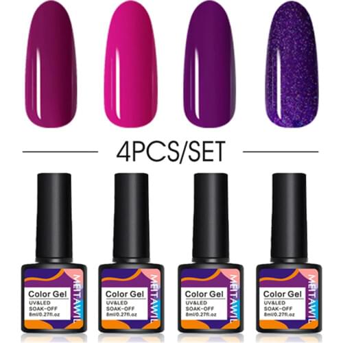 4Pcs Nail Gel Polish Semi-permanent UV LED Lamp Glitter For Manicure Set 8ml Art Nail Base Top Coat Gel Lacquer Varnishes