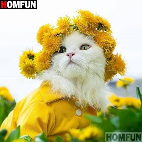 Homfun Full Square/Round Drill 5D DIY Diamond Painting "Animal cat flower" 3D Embroidery Cross Stitch Home Decor Gift A13278