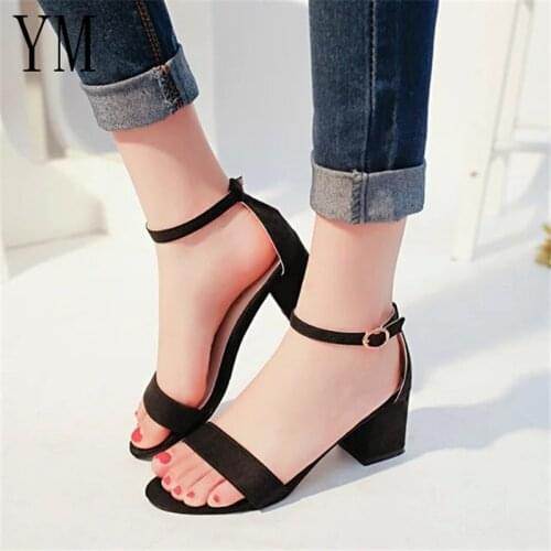 2020 New Anti-Season Summer Hollow Women Sandals Thick High Heel Ankle Strap Sandalias Mujer Fashion Sandal Female Party Shoes