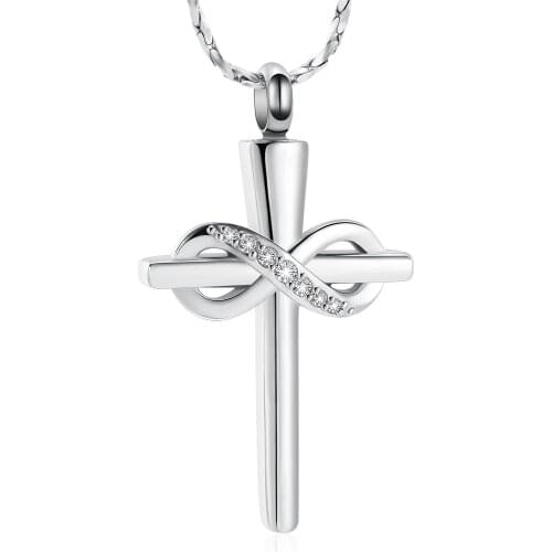 Infinity Cross Cremation Jewelry for Ashes Urn Necklace for Women Men Birthstone Infinity Religious Cross Urn Pendant for Women