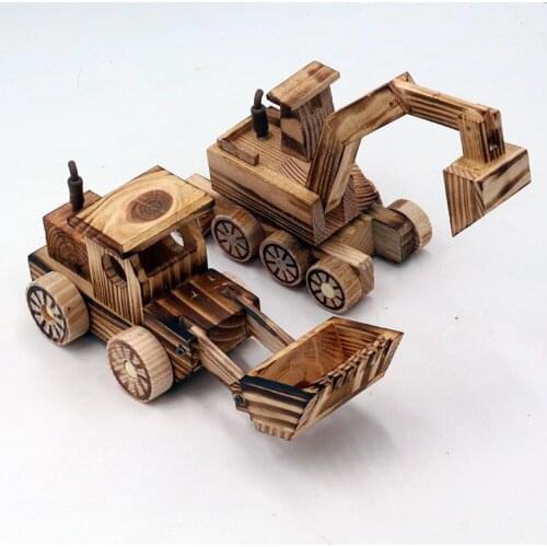 Wooden Model Ornaments Childrens Fire-Fighting Car Excavator Bulldozer Childrens Toys Craft Gifts Childrens Room Accessories