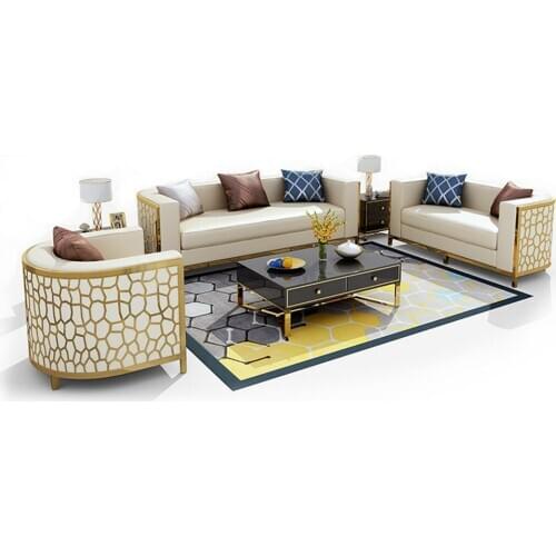 Living room Sofa Chesterfield genuine leather couch Nordic muebles de sala cama puff asiento sala futon gold stainless steel