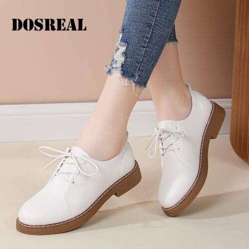 DOSREAL Fashion Oxfords For Women 2021 High Quality Genuine Leather Lace Up Women Formal Shoes Korean Casual Trendy Women Sneake