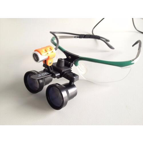 TAOS Z11 variable magnification 3.0x to 3.5x surgical dental loupes with LED head lamp with inset lens myopic lens