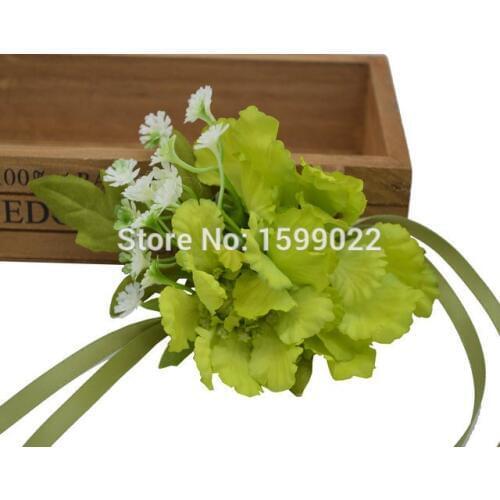 Artificial Scabiosa Babys Breath Bride Flower Bracelet Dance Wedding Corsages Bridal Wrist Flowers for Bridesmaid Hand Green