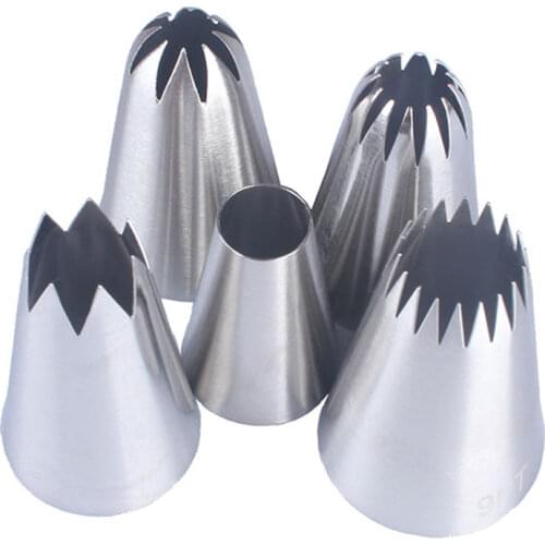 5PCS Cream Icing Piping Nozzles Large Cake Cream Decoration Tips Set Pastry Tools Stainless Steel Cupcake Head Dessert Decorator