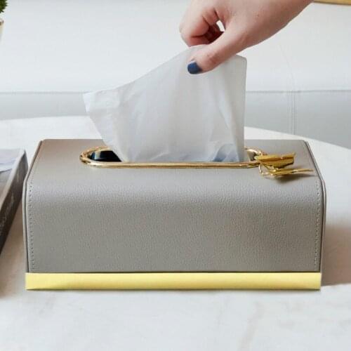 Nordic Creative Tissue Boxes Luxury Simple Leather Metal Living Room Organizer Tissue Boxes Boite A Rangement Home Garden DB60ZJ