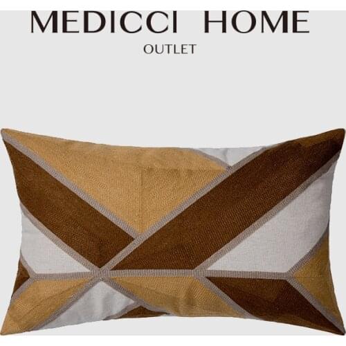 Medicci Home Geometric Lumbar Pillow Cover Brown Beige Yellow Patch Embroidered Modern Accent Cushion Case 30x50cm Free Shipping