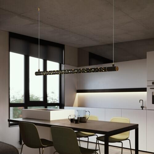Minimalist Modern Nordic LED Chandelier Dining Room Island Long Hanging Lights Copper Luxury Kitchen Restaurant Coffee Fixtures