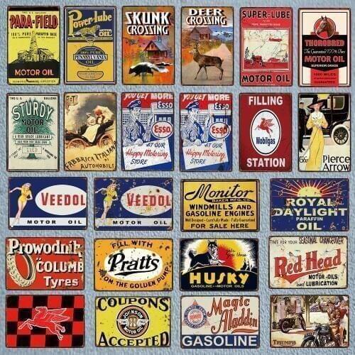 Motor Oil Tin Poster Retro Tire Sign Plaque Metal Vintage Wall Sticker Trucks Motorcycle Garage Gas Station Decor DU-4284A