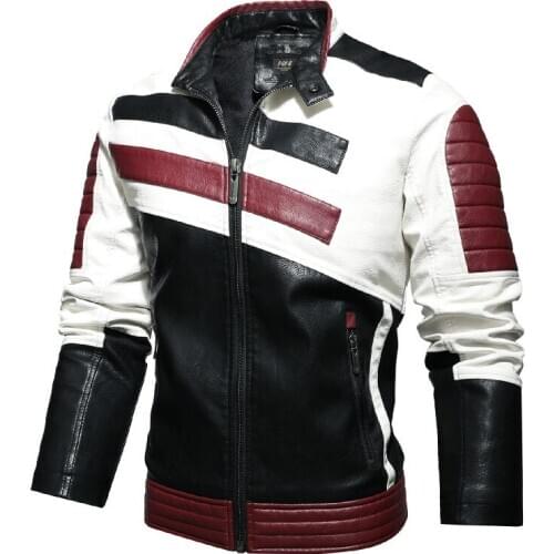 Mens stitching motorcycle riding leather jacket, mens new jacket plus velvet jacket EUR S-XXXL