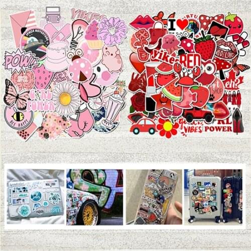 50PCS Cartoon Pink&Red INS Style Vsco Girl Stickers For Laptop Moto Skateboard Luggage Refrigerator Notebook Laptop Toy Sticker