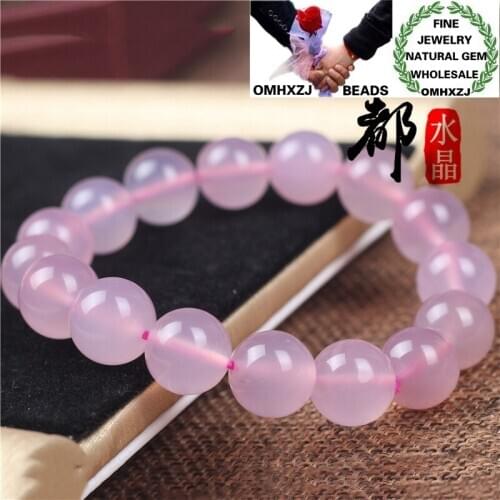 OMHXZJ Wholesale ZB413 6 8 10mm European Fashion Birthday Party Wedding Gift Natural Stone Fine Pink Chalcedony Beads Bracelets