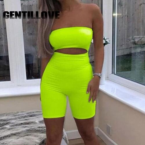 Hollow Out Strapless Bodycon Women Playsuits Sexy Low Cut Bodysuit Female Solid Skinny Backless Jumpsuit Sexy Party Steetwear