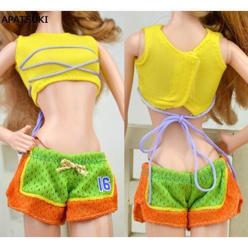 Handmade Swimwear Beach Bikini Bathing Swimsuits Outfits for Barbie Dolls Clothes Top & Shorts For 1/6 BJD Doll House