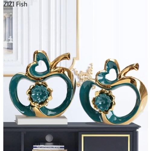 Gilded Ceramic Apple Golden Stroke Artificial Floral Flower Arrangement Desk Decor Hollow Out Crafts Modern Home Decoration