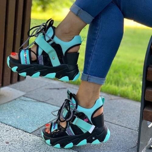 RASMEUP Brand New Lady Platform Chunky Sandals Lace Up Buckle Punk Cool Womens Sandals Open Toe Casual Summer Sports Shoes