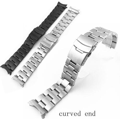 20mm 22mm Women Men Watch Band Replacement Wrist Watch Strap Curved End 316L Stainless Steel Wrist Bracelet Straps Silver Black