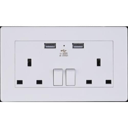 1000mA UK Plug 146*86*35mm Dual USB Electric Wall Charger AC Power Socket Charger Station Outlet Adapter Switch Panel