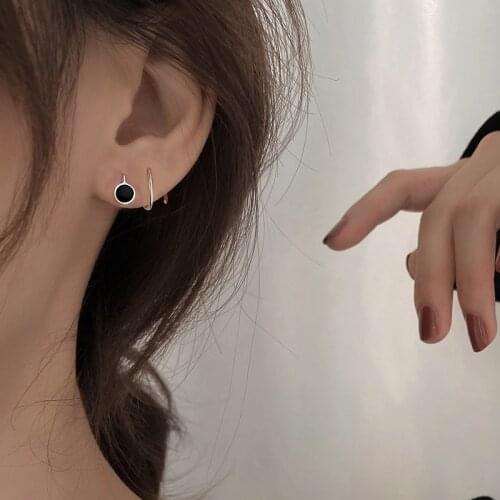 Stud Earrings For Women Rotating Spring Geometric Black Sweet Style Girl Fashion New Trend Girlfriend Present Jewelry BOYULIGE
